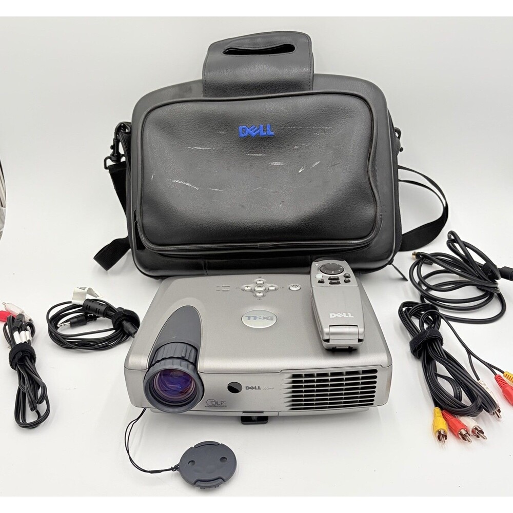 DELL 3200MP DLP PROJECTOR w Remote Case Cables Tested Working VGA S-Video